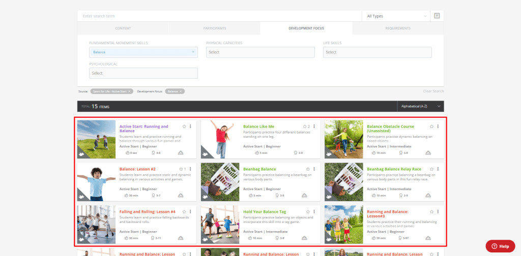 Finding activities on PLAYBuilder